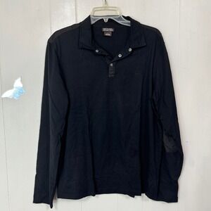 Michael Kors Mens Long Sleeve Polo Shirt Black Button Up Accent Size Large